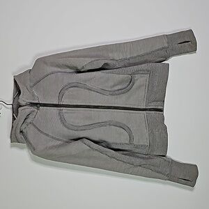 LULULEMON size 2 gray and brown pinstriped scuba zip up hoodie